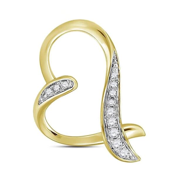 Diamond Heart Charm Pendant 10k Yellow Gold - Picture 1 of 3